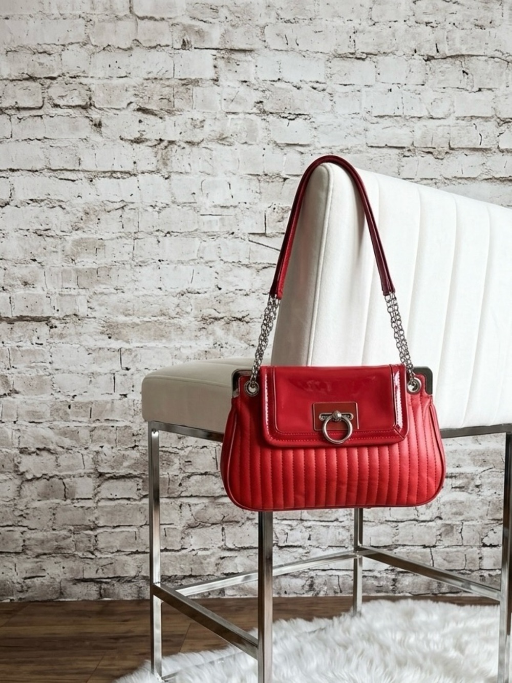 Ann Taylor Red Quilted Shoulder Bag with Chain Strap